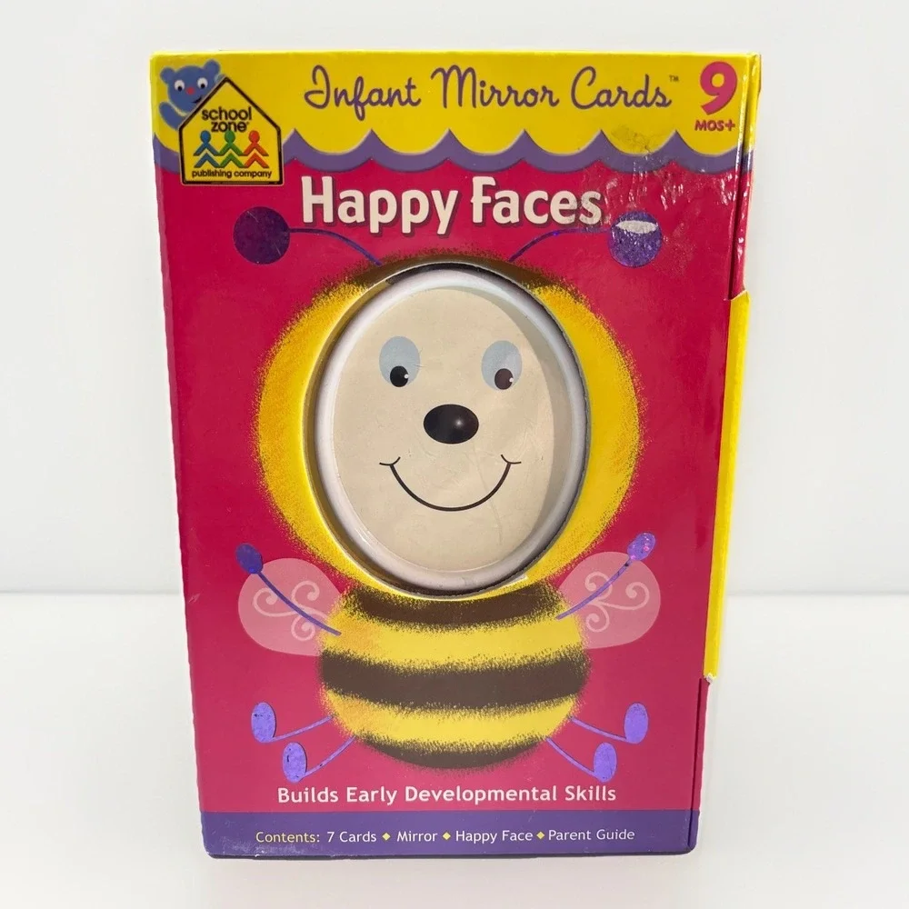 School Zone Happy Faces Infant Mirror Cards 7 Double-Sided Cards Cognitive